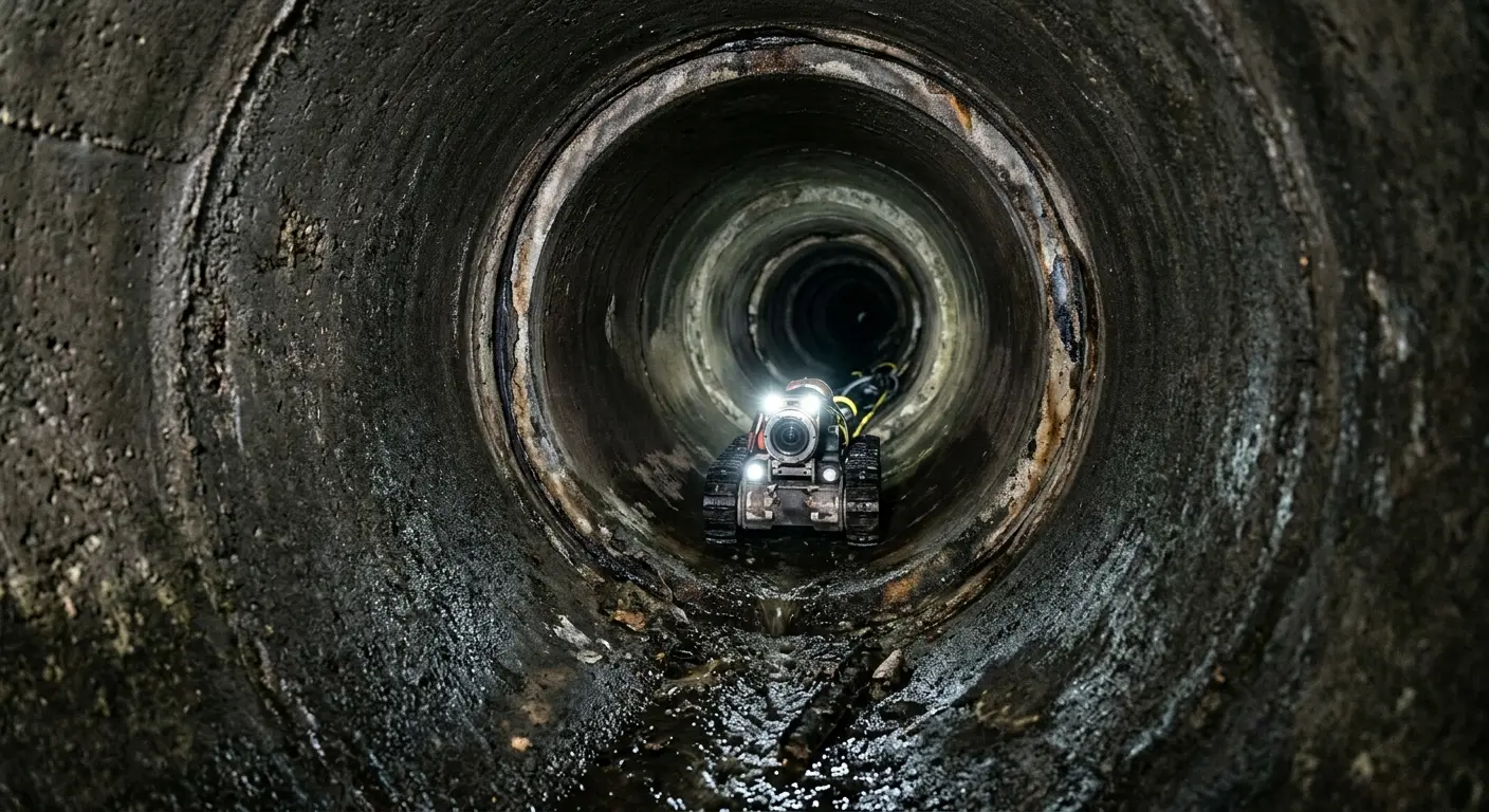 Robotic sewer camera inspecting pipe interior for Drain Snake Service in Verona